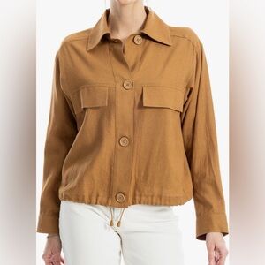 ☀️ Max Studio London Linen Blend Button Jacket – Camel, Size M